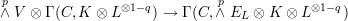  p               ⊗1-q         p            ⊗1-q
∧ V ⊗  Γ (C,K ⊗ L    ) → Γ (C, ∧ EL ⊗ K ⊗  L    )
